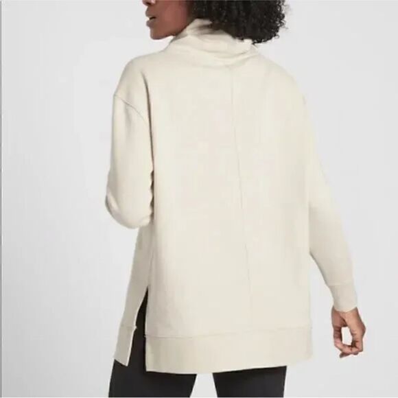 ATHLETA Women's Cream 24/7 Funnel Turtle Neck Tunic Sweatshirt - Picture 2 of 10
